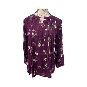 Monday Fun 3/4 Sleeve Pleated Front Purple Blouse Top NWOT Size M